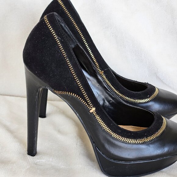 SIZE 8.5 Jessica Simpson Black Platform Zipper Trim Heels Pumps EUC - Picture 8 of 12